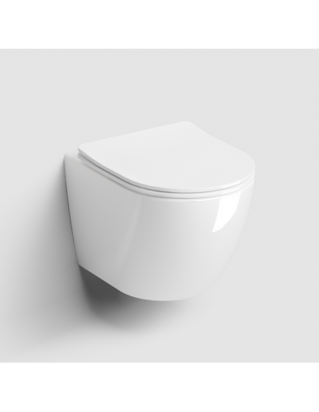 væghængt toilet hvidt mat blank skinnende badeværelse indretning design