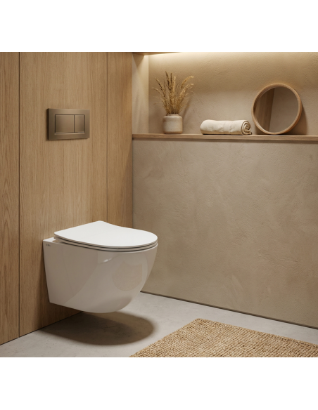 væghængt toilet hvidt mat blank skinnende badeværelse indretning design