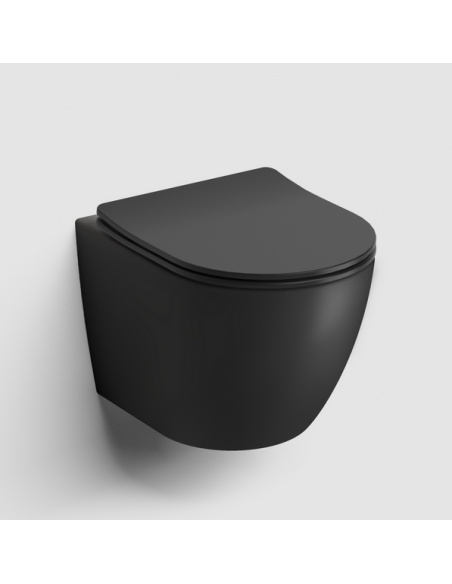 væghængt toilet sort mat blank skinnende badeværelse indretning design