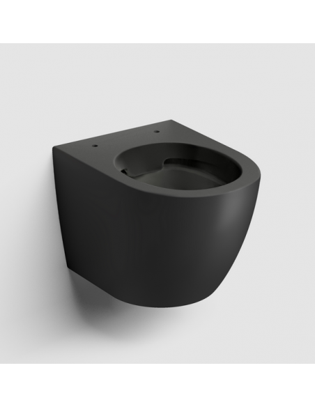 væghængt toilet sort mat blank skinnende badeværelse indretning design