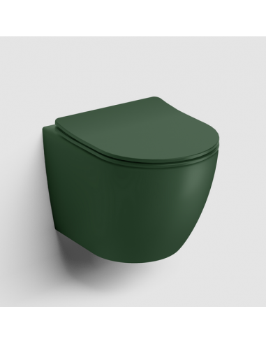 væghængt toilet grøn mat blank skinnende badeværelse indretning design