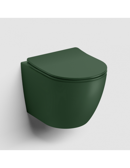 væghængt toilet grøn mat blank skinnende badeværelse indretning design
