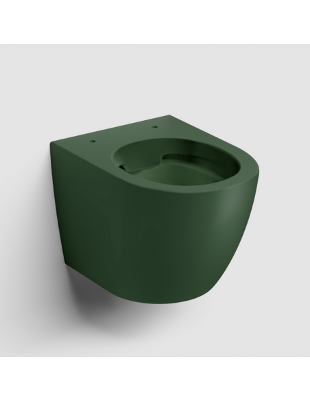 væghængt toilet grøn mat blank skinnende badeværelse indretning design