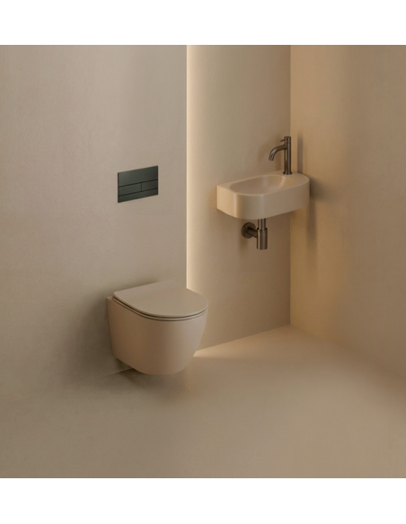 væghængt toilet mat blank skinnende badeværelse indretning design