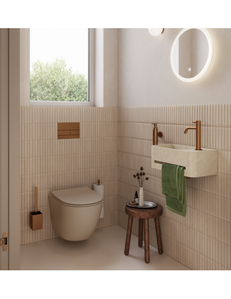 væghængt toilet mat blank skinnende badeværelse indretning design
