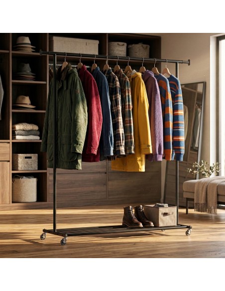 tøjstativ garderobe garderobestativ stativ på hjul sort