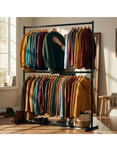 tøjstativ garderobe garderobestativ stativ på hjul sort