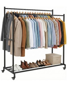tøjstativ garderobe garderobestativ stativ på hjul sort