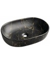 Bordmonteret oval håndvask i keramik 60 x 42 cm - Mat sort guld marmor