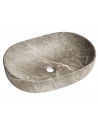 Bordmonteret oval håndvask i keramik 60 x 42 cm - Mat gråbrun marmor