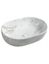 Bordmonteret oval håndvask i keramik 59 x 42 cm - Blank hvid marmor