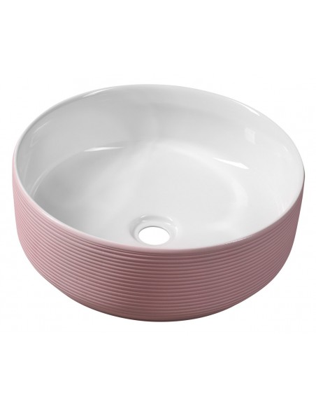 rund keramik håndvask vask bordmonteret bordplade badeværelse pink lyserød
