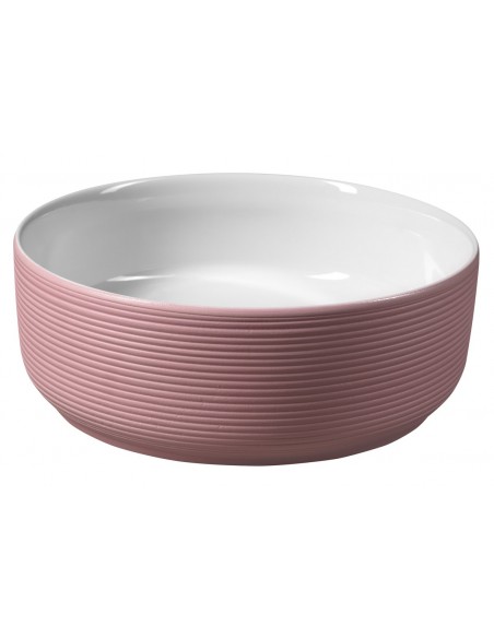 rund keramik håndvask vask bordmonteret bordplade badeværelse pink lyserød