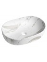 Bordmonteret oval håndvask i keramik 60 x 42 cm - Mat hvid marmor