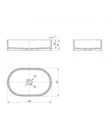 oval solid surface sten håndvask vask bordmonteret bordplade badeværelse mat hvid