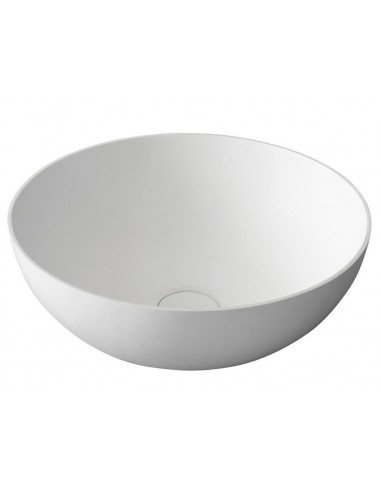rund solid surface sten håndvask vask bordmonteret bordplade badeværelse mat hvid