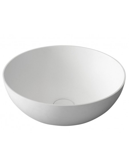 rund solid surface sten håndvask vask bordmonteret bordplade badeværelse mat hvid