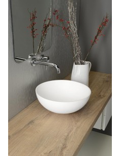 rund solid surface sten håndvask vask bordmonteret bordplade badeværelse mat hvid 2