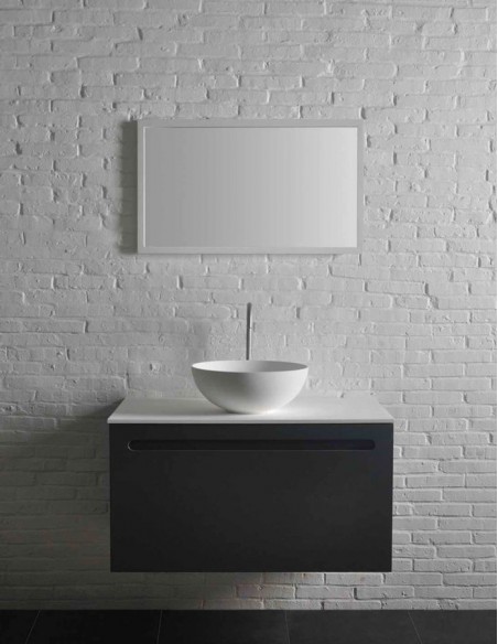rund solid surface sten håndvask vask bordmonteret bordplade badeværelse mat hvid