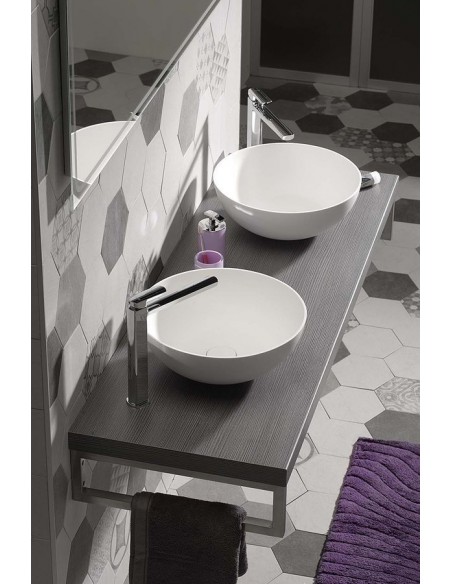 rund solid surface sten håndvask vask bordmonteret bordplade badeværelse mat hvid