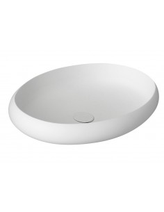 oval solid surface sten håndvask vask bordmonteret bordplade badeværelse mat hvid