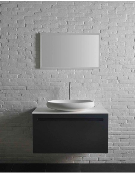 oval solid surface sten håndvask vask bordmonteret bordplade badeværelse mat hvid