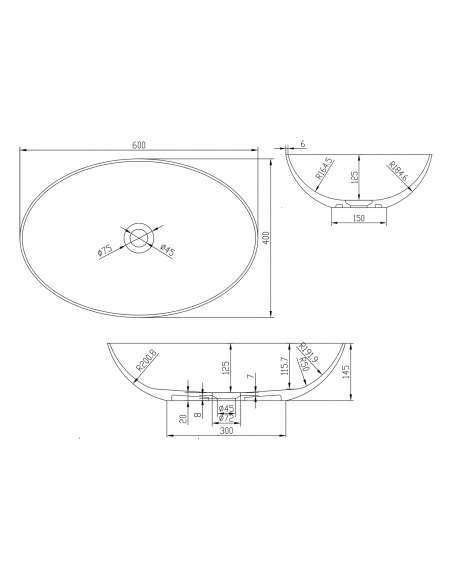 oval solid surface sten håndvask vask bordmonteret bordplade badeværelse mat hvid
