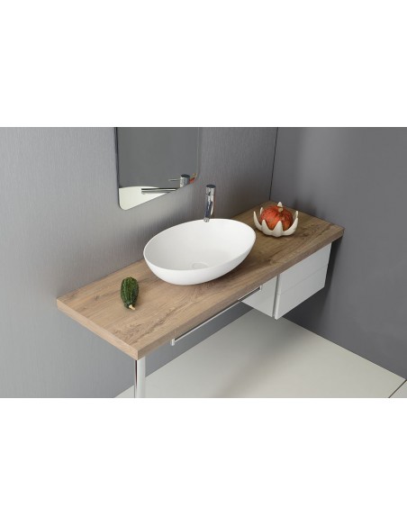 oval solid surface sten håndvask vask bordmonteret bordplade badeværelse mat hvid