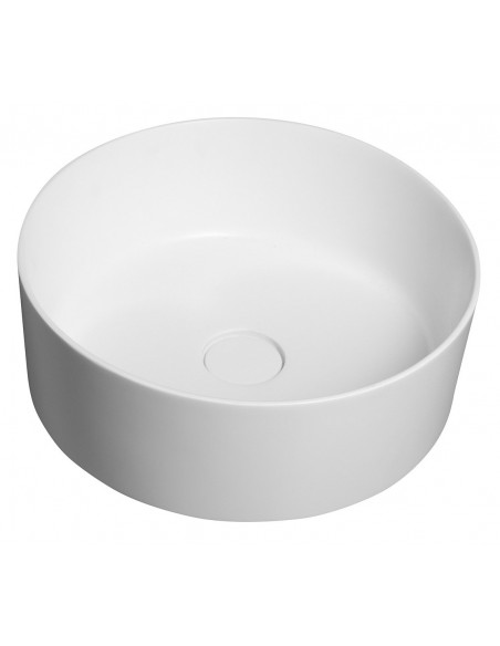 rund solid surface sten håndvask vask bordmonteret bordplade badeværelse mat hvid
