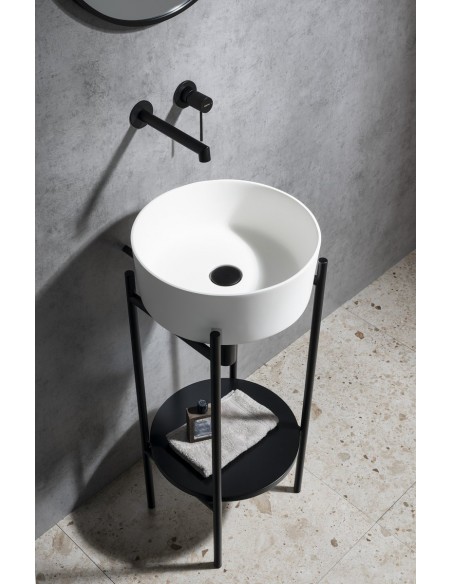 rund solid surface sten håndvask vask bordmonteret bordplade badeværelse mat hvid