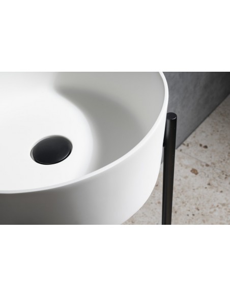 rund solid surface sten håndvask vask bordmonteret bordplade badeværelse mat hvid