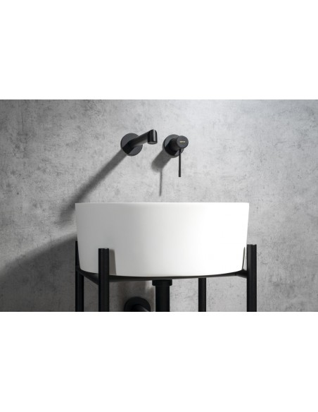 rund solid surface sten håndvask vask bordmonteret bordplade badeværelse mat hvid
