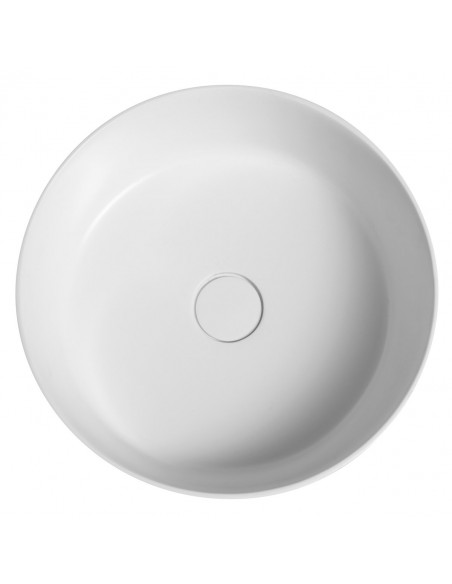 rund solid surface sten håndvask vask bordmonteret bordplade badeværelse mat hvid