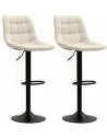 Sæt med 2 x barstole i metal og chenille H93,5 - 115,5 cm - Sort/Beige