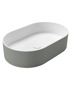 oval solid surface sten håndvask vask bordmonteret bordplade badeværelse mat hvid