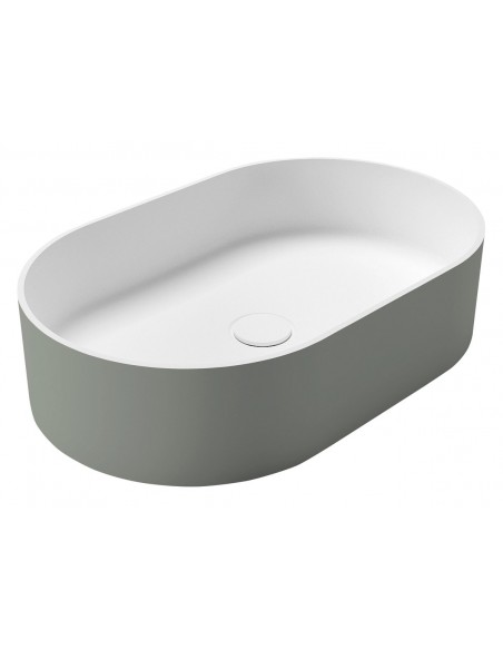 oval solid surface sten håndvask vask bordmonteret bordplade badeværelse mat hvid
