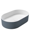 Bordmonteret oval håndvask i rockstone 55 x 35 cm - Mat blå/Mat hvid