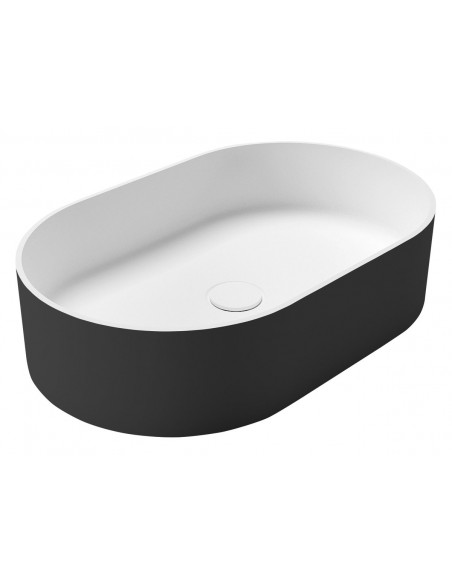 oval solid surface sten håndvask vask bordmonteret bordplade badeværelse mat hvid
