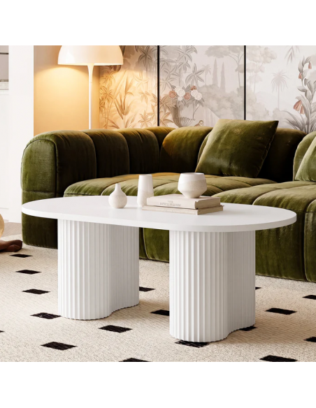 sofabord træ moderne design indretning opbevaring hylde ovalt hvid