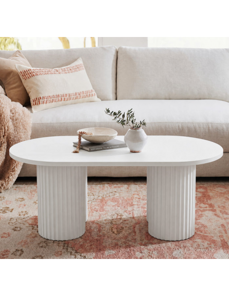 sofabord træ moderne design indretning opbevaring hylde ovalt hvid
