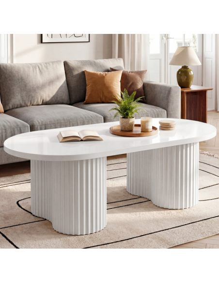 sofabord træ moderne design indretning opbevaring hylde ovalt hvid