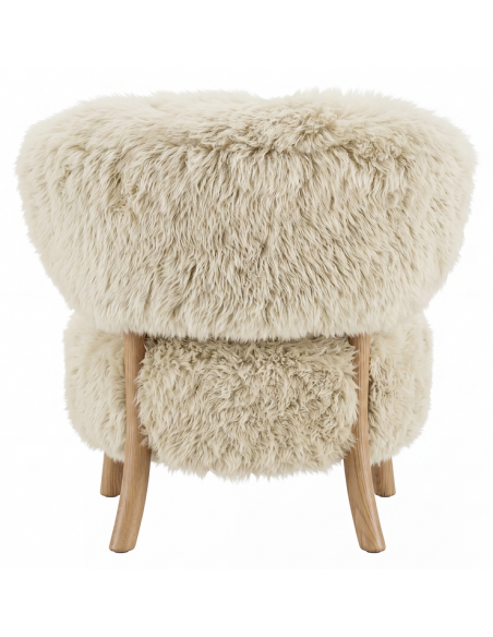 lænestol loungestol stof træ moderne design beige sheepskin plys fur