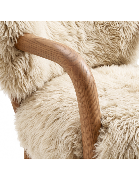 lænestol loungestol stof træ moderne design beige sheepskin plys fur