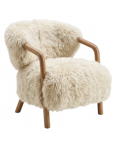 lænestol loungestol stof træ moderne design beige sheepskin plys fur