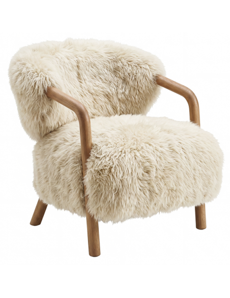 lænestol loungestol stof træ moderne design beige sheepskin plys fur