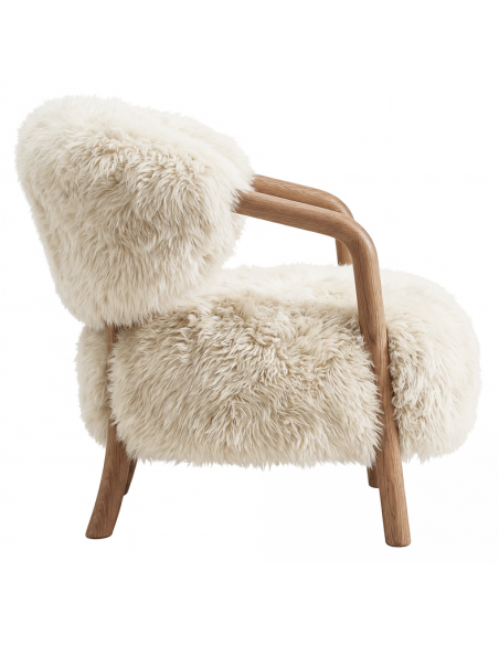 lænestol loungestol stof træ moderne design beige sheepskin plys fur
