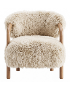 lænestol loungestol stof træ moderne design beige sheepskin plys fur 2