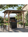 Grill pavillon i fyrretræ og forzinket metal H223 x B263 x D151 cm - Brun/Sort