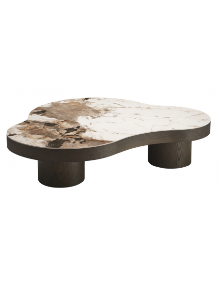 organisk sofabord brun træ design marmor keramik