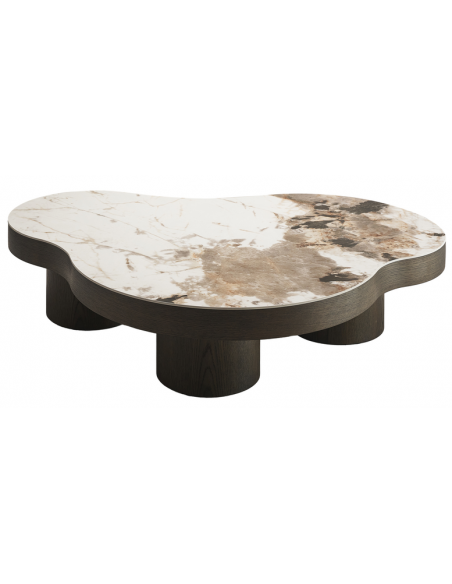 organisk sofabord brun træ design marmor keramik